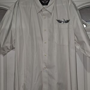 Harley-Davidson Cream Short-Sleeve Button-Down with Winged Skull